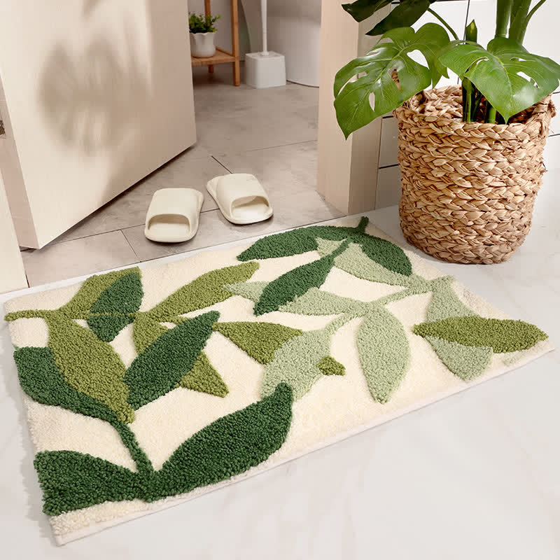 Ownkoti Green Leaf Print Soft Non-Slip Floor Rug