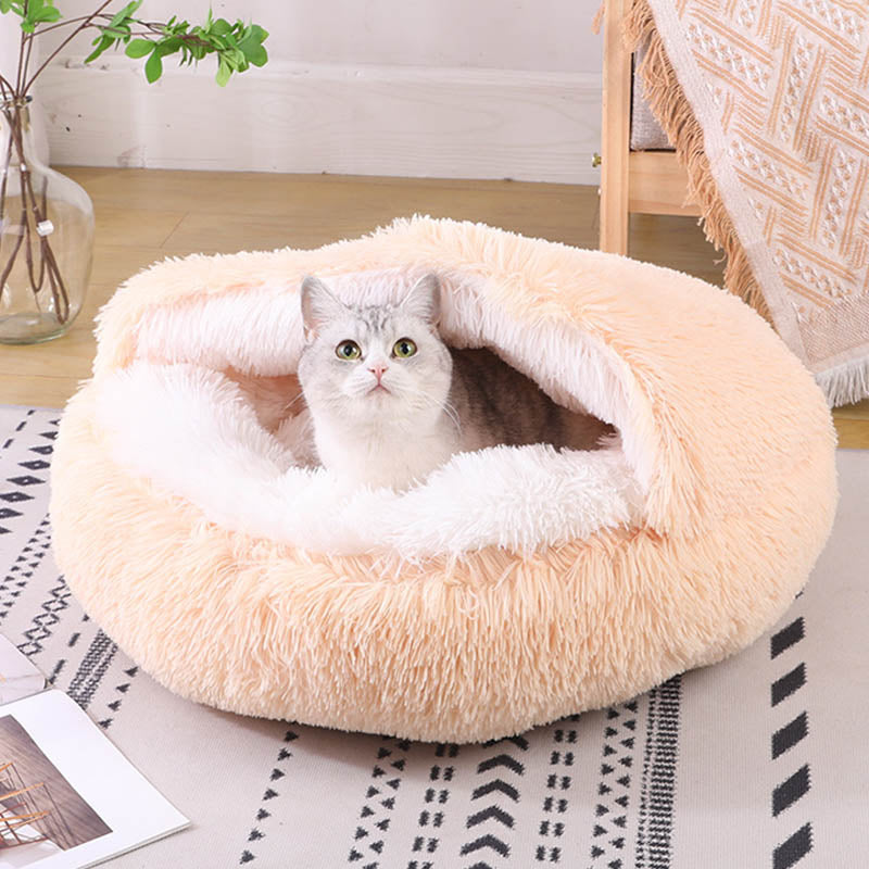 Semi-enclosed Warm Fleece Pet Bed