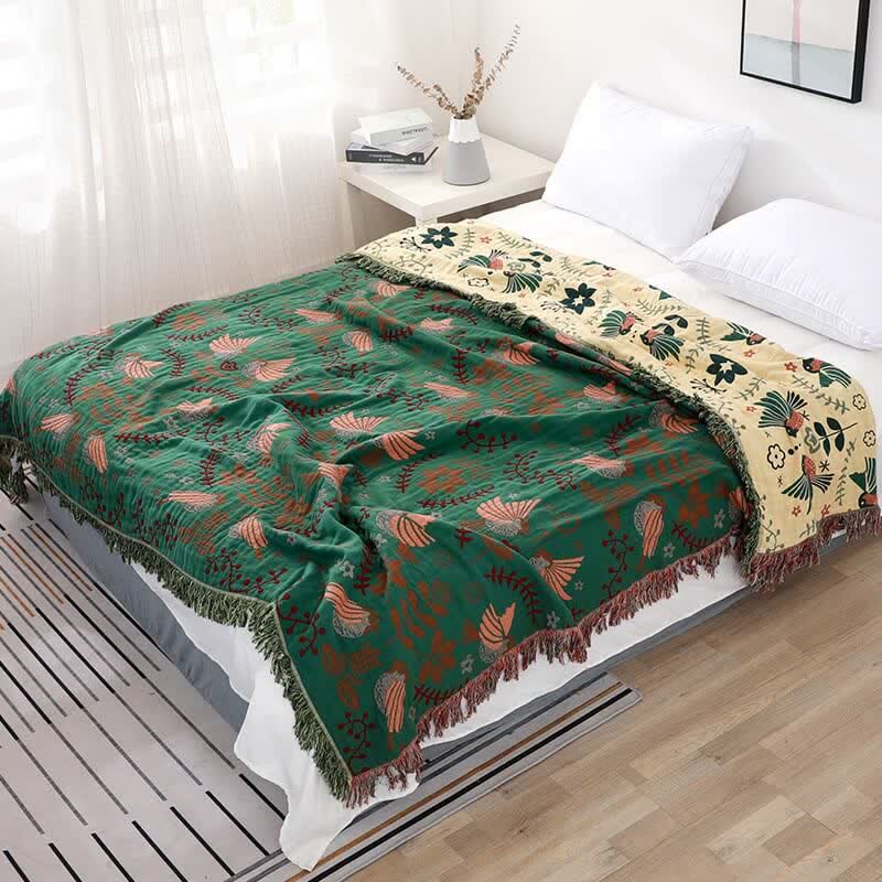 Ownkoti Boho Breathable Flower Bird Reversible Quilt