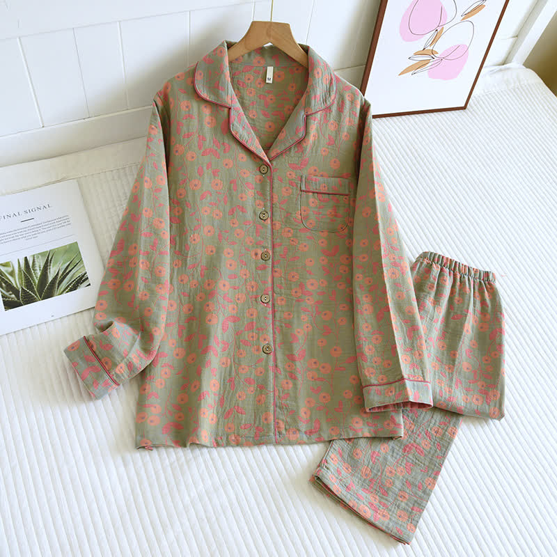 Rural Flower Cotton Guaze Loungewear Set