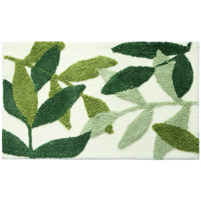 Ownkoti Green Leaf Print Soft Non-Slip Floor Rug