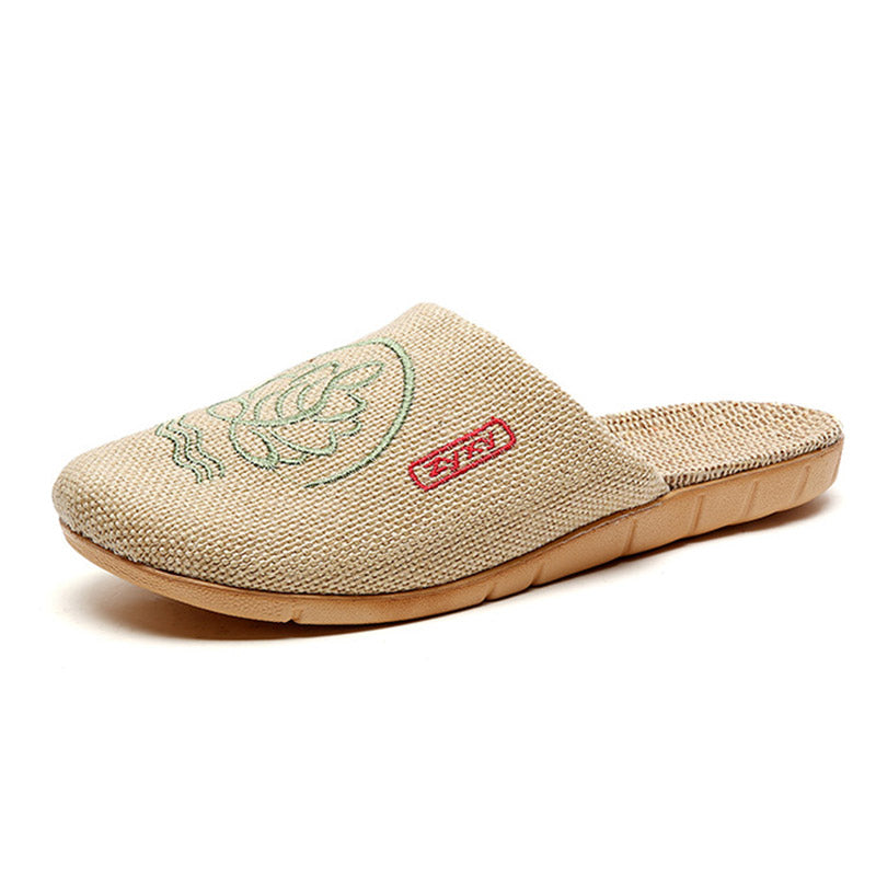 Retro Embroidered Lotus Flax Slippers