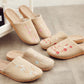 Embroidered Plum Bossom Comfy Flax Slippers