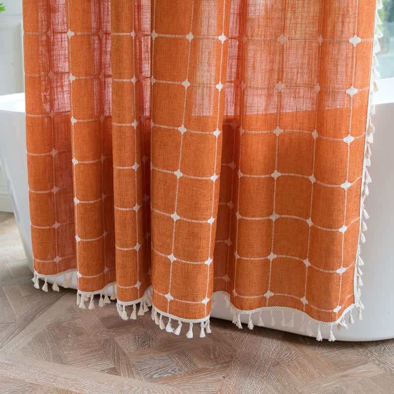 Plaid Cotton Linen Farmhouse Shower Curtain