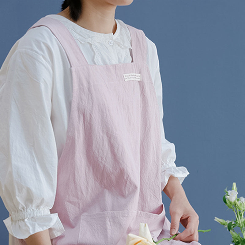 Simple Cotton Pure Color Cross-back Apron