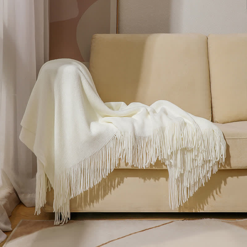 Simple Solid Color Tassel Throw Blanket