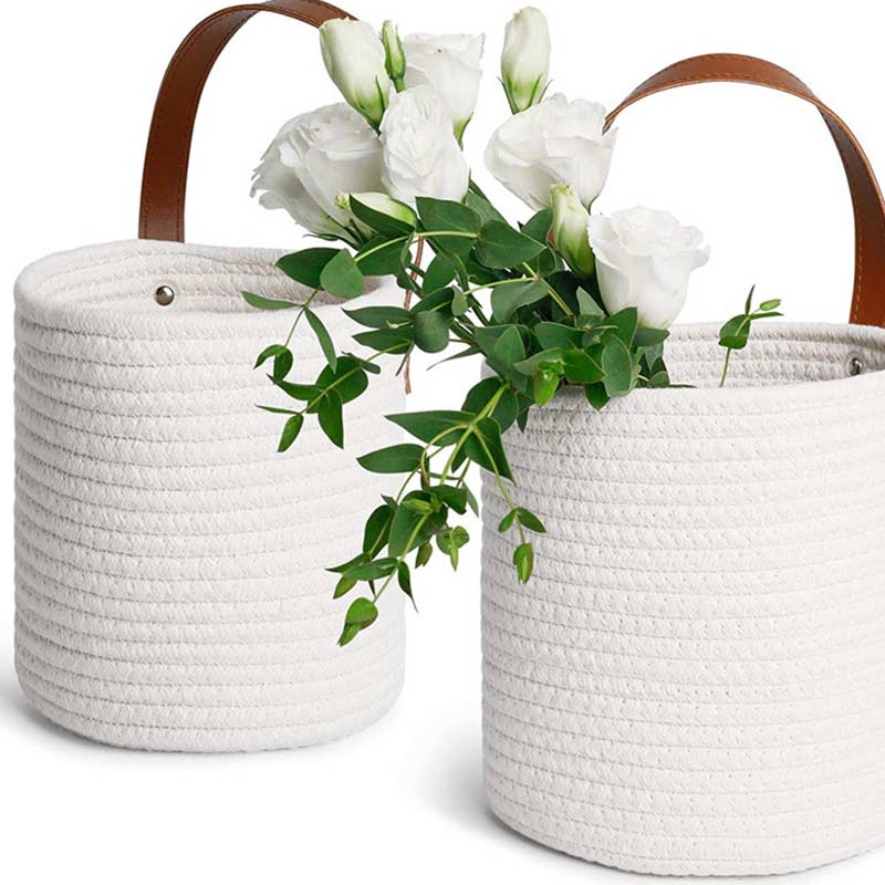 Ownkoti Cotton Wall Hanging Baskets Plant Flower Pot with Handle (2PCS)