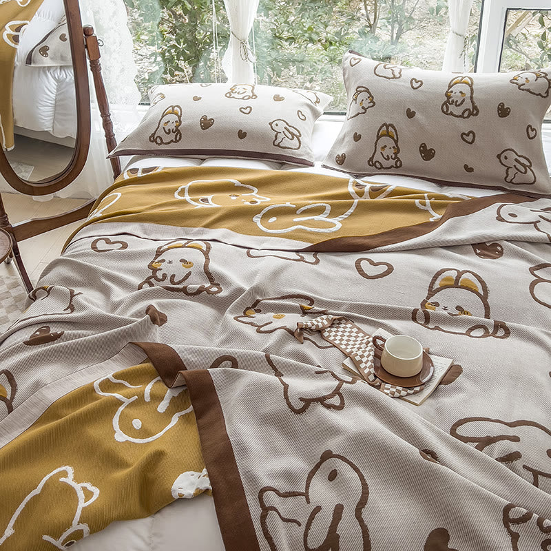 Cute Rabbit Cotton Gauze Reversible Quilt