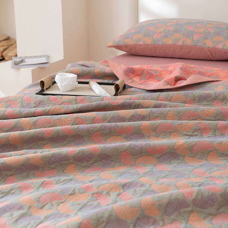 Pastoral Ginkgo Leaf Pattern Cotton Reversible Quilt