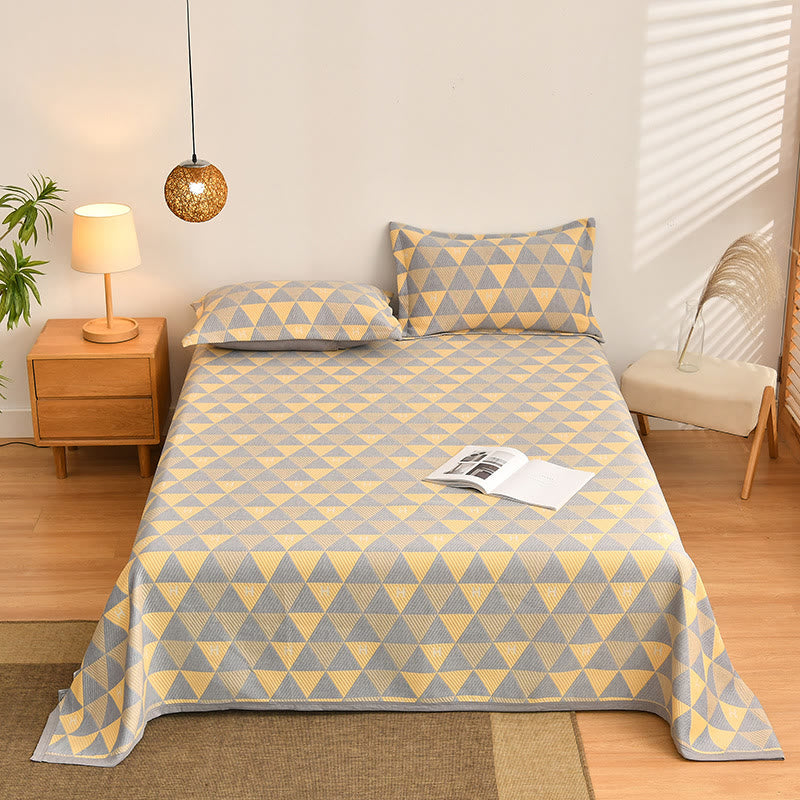 Ownkoti Triangle Pattern Gray & Yellow Cotton Quilt