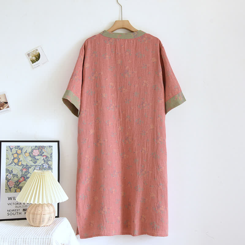 Natural Floral V-neck Soft Cotton Nightdress