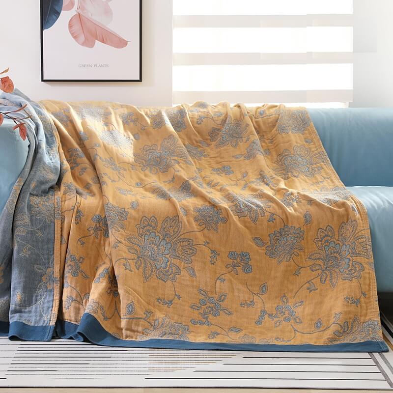 Ownkoti Lightweight Flower Print Cotton Sofa Blanket