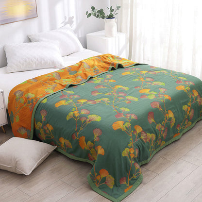 Ginkgo Leaf Jacquard Cotton Reversible Quilt