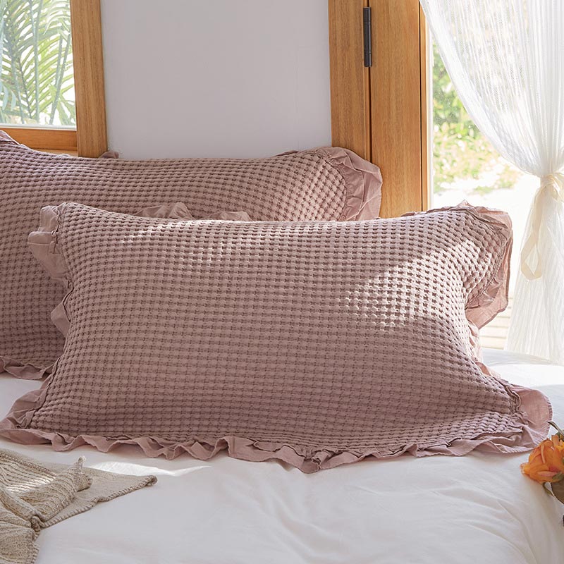 Waffle Weave Cotton Pillowcases with Ruffle (2PCS)