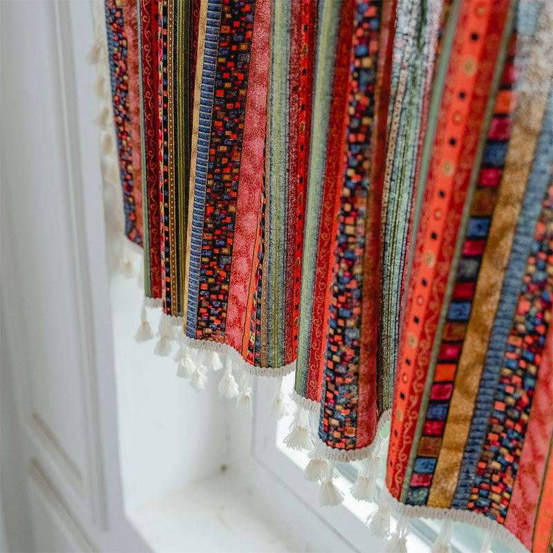 Colorful Plaid Pattern Tassel Tier Curtain