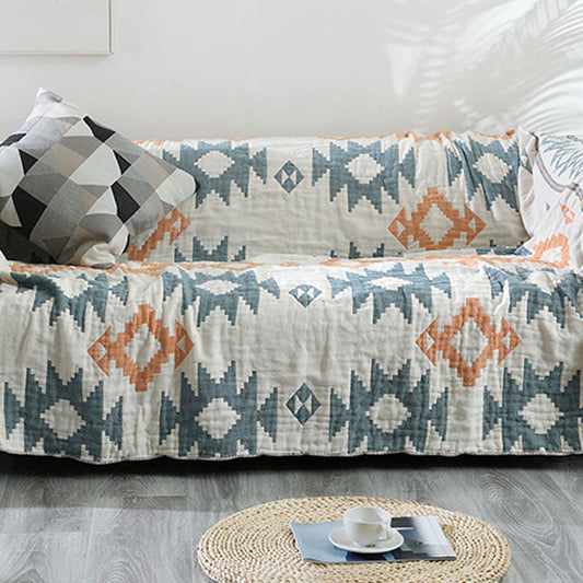 Ownkoti Geometric Cotton Reversible Blanket Sofa Cover