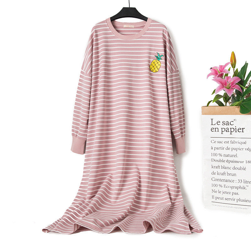 Pure Cotton Striped Long Sleeve Nightdress