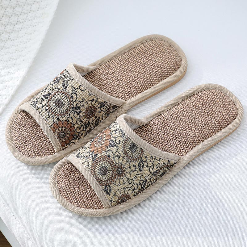 Casual Open Toe Breathable Flax Slippers