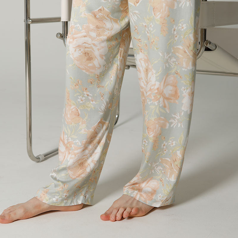 Ownkoti Vintage Floral Long Sleeve V-Neck Loungewear