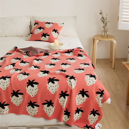 Strawberry Print Soft Cotton Reversible Blanket