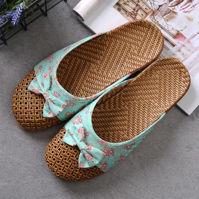 Retro Bowknot Breathable Flax Slippers