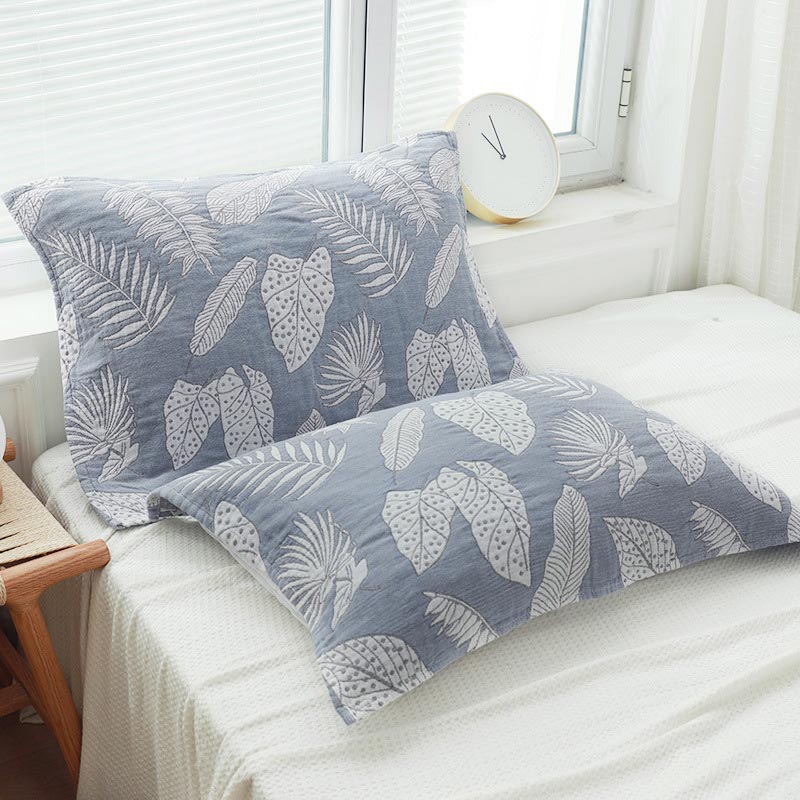 Ownkoti Leaf Print Pure Cotton Pillow Towel (2PCS)