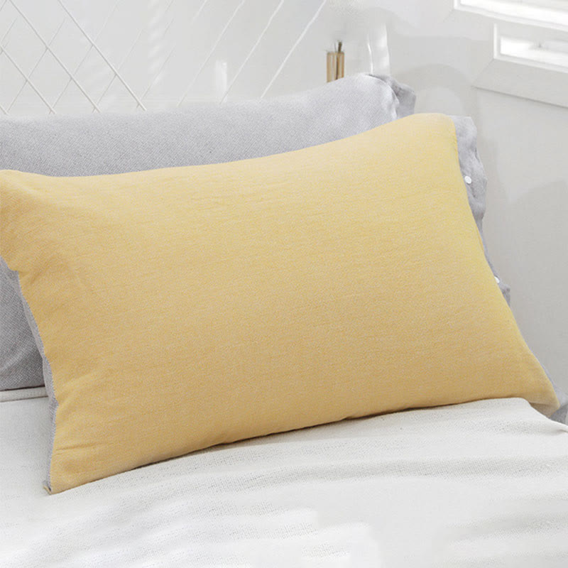 Simple Pure Color Button Cotton Pillowcase (2PCS)