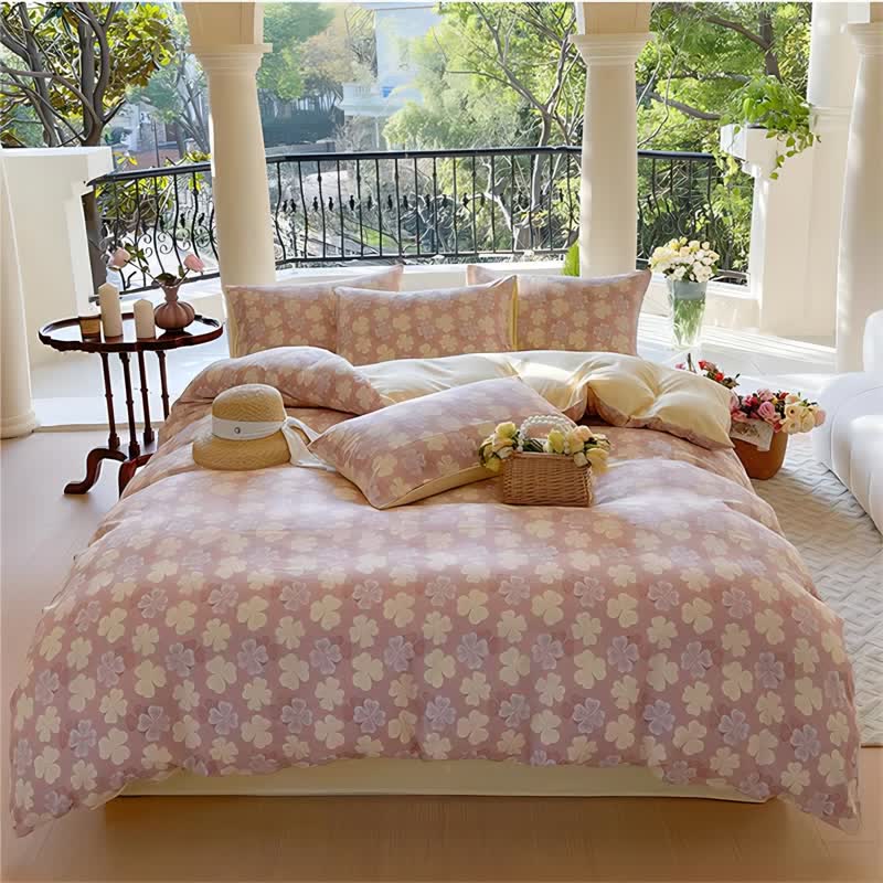 Double Gauze Four-leaf Clover Soft  Bedding Set (4PCS)