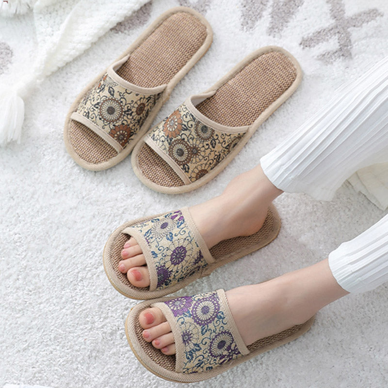 Casual Open Toe Breathable Flax Slippers