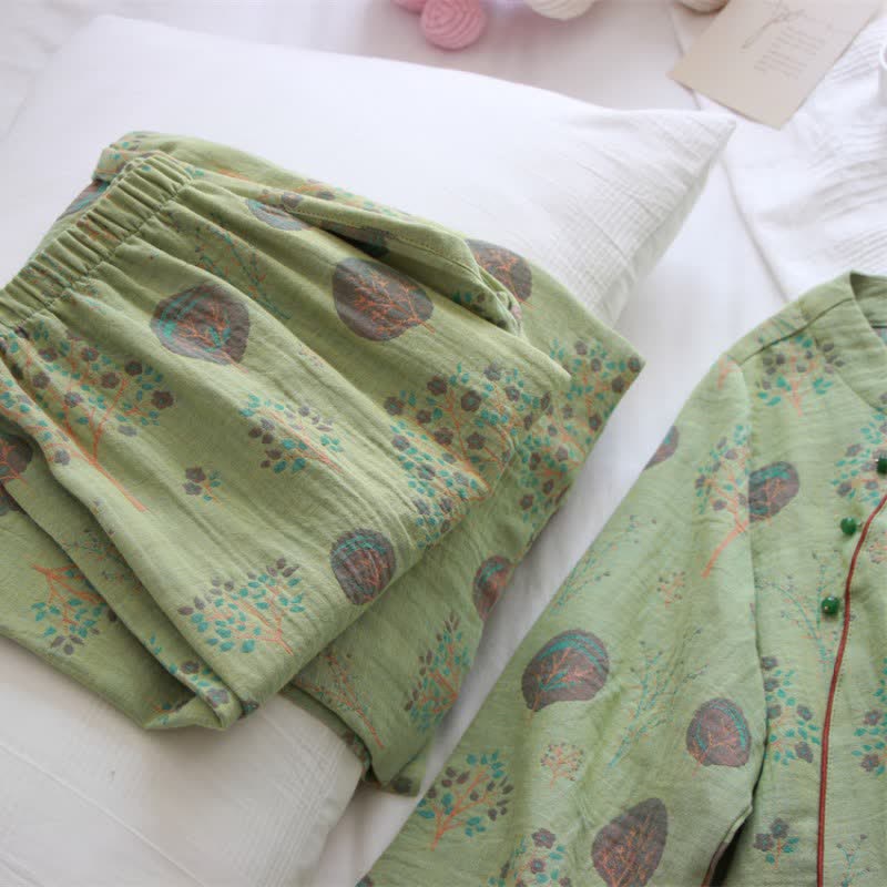 Leaf Tree Jacquard Cotton Loungewear Set