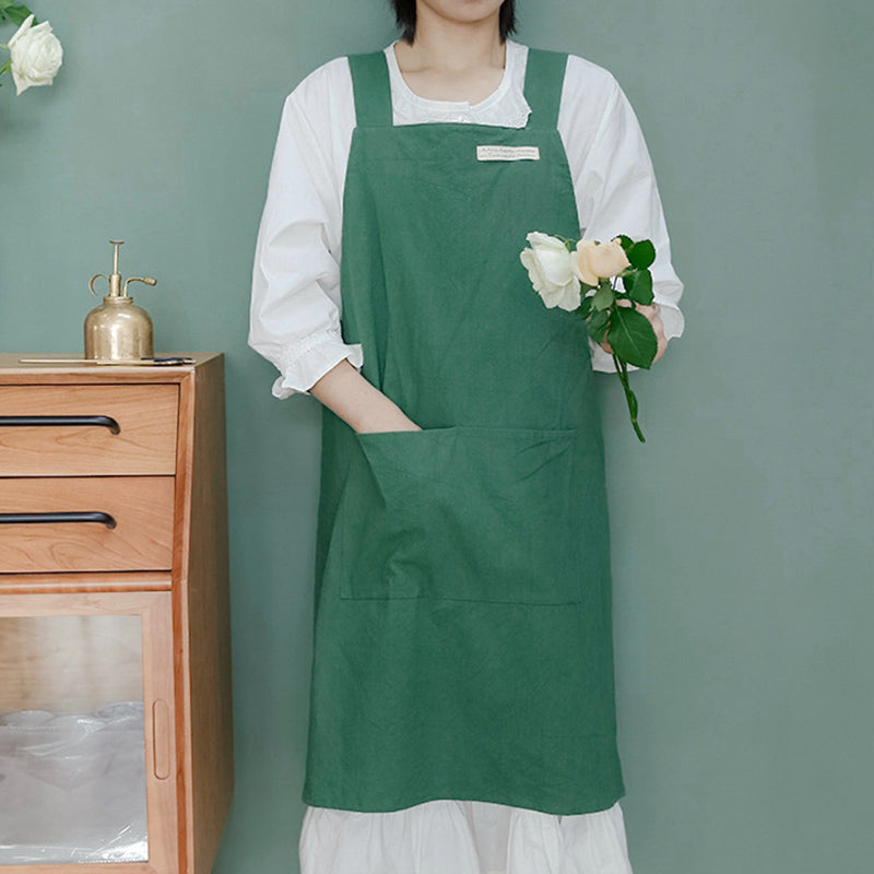 Simple Cotton Pure Color Cross-back Apron