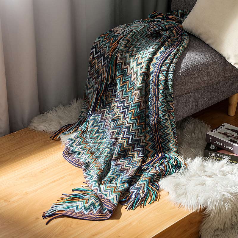 Ownkoti Cozy Colorful Striped Tassel Blanket