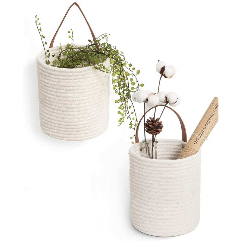 Ownkoti Cotton Wall Hanging Baskets Plant Flower Pot with Handle (2PCS)