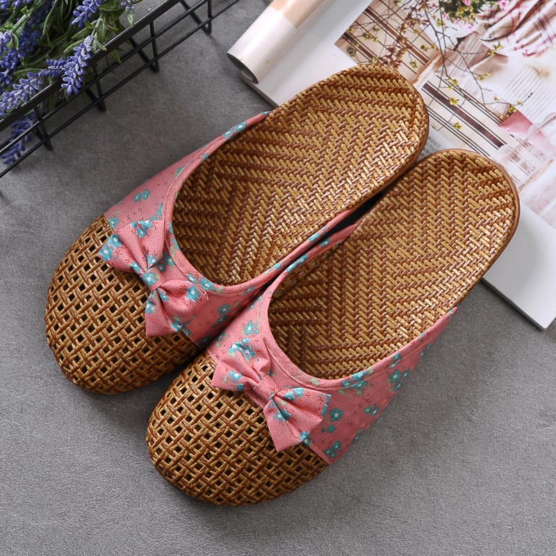 Retro Bowknot Breathable Flax Slippers