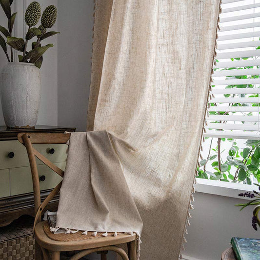 Boho Tassel Beige Light Filtering Curtain