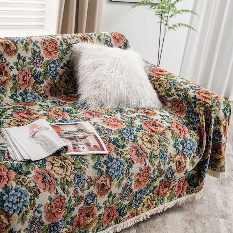 Countryside Rose Print Tassel Sofa Protector