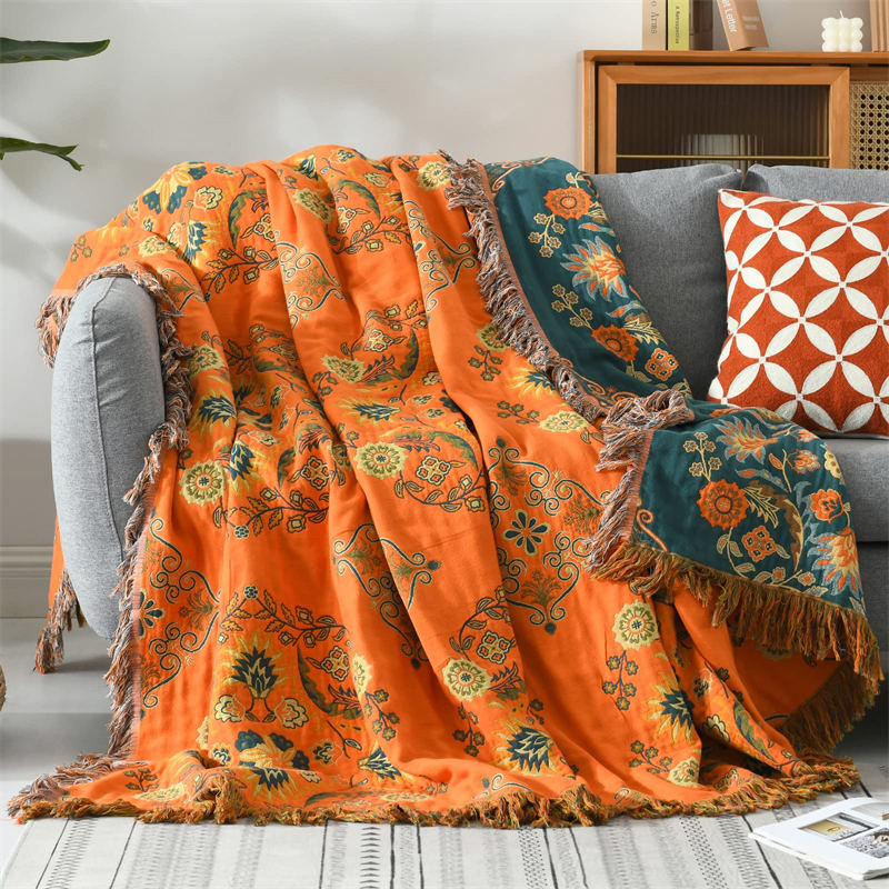 Ownkoti Vintage Throw Blanket Flower Sofa Cover