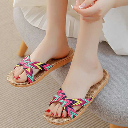 Boho Cross Anti-slip Flax Slippers