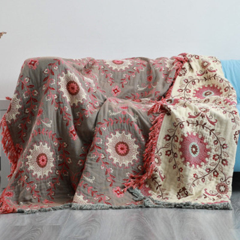 Ownkoti Retro Sofa Cover Cotton Reversible Blanket