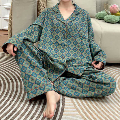 Plus-size Geometric & Floral Cotton Pajama Set