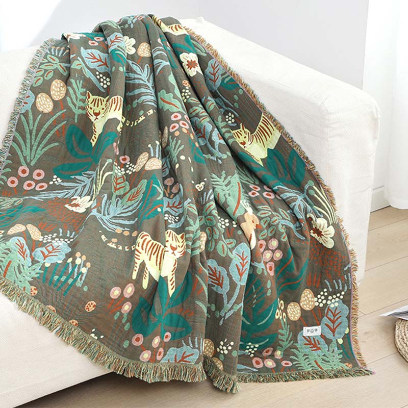 Ownkoti Forest Tiger Reversible Pattern Gauze Blanket