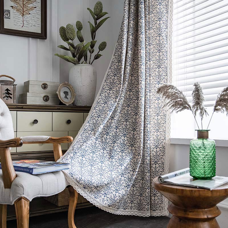 Ownkoti Boho Blue Pattern Semi-Blackout Curtain