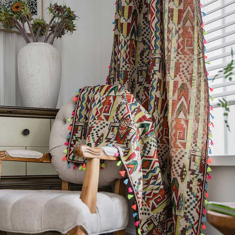 Multicolor Geometric Curtain Semi Blackout Drapes