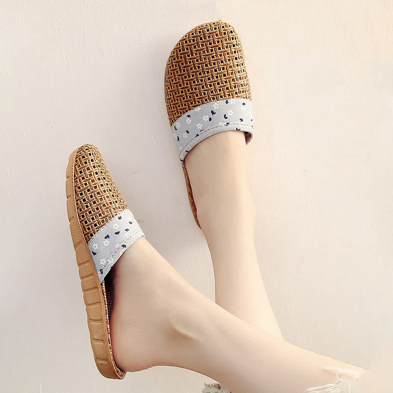 Simple Floral Pattern Cooling Flax Slippers