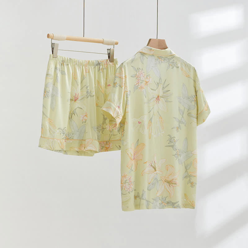 Lily Flower Breathable V-neck Short Loungewear