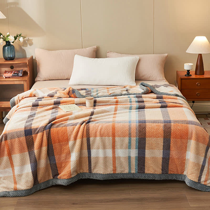 Plaid Warm Coral Fleece Throw Blanket