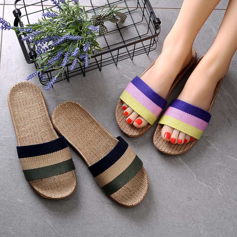 Simple Cooling Open Toe Flax Slippers