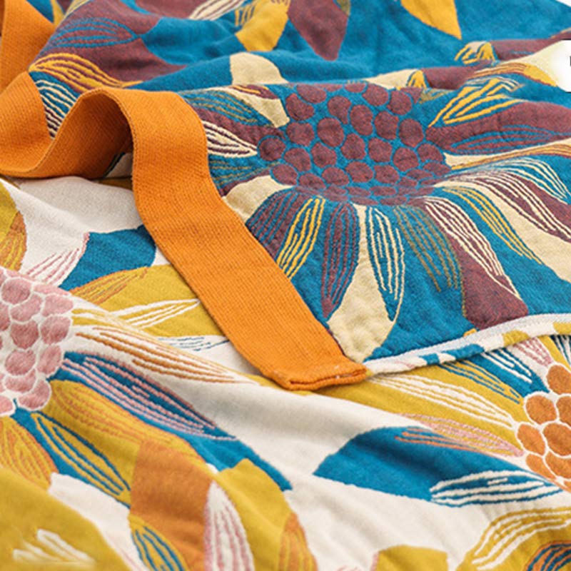 Ownkoti Yellow Flower Print Cotton Reversible Quilt