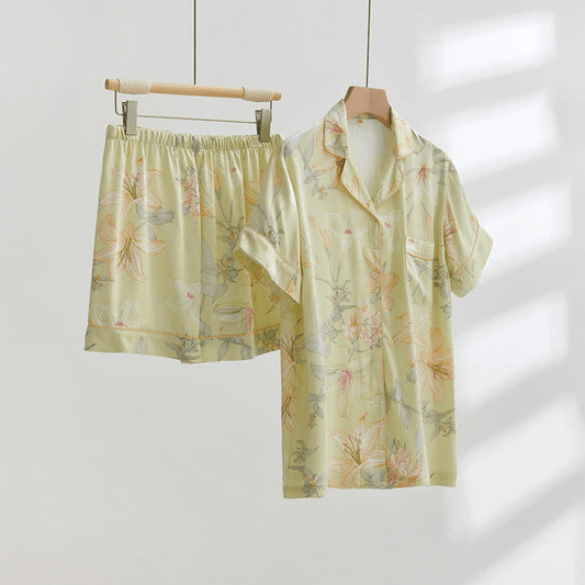 Lily Flower Breathable V-neck Short Loungewear