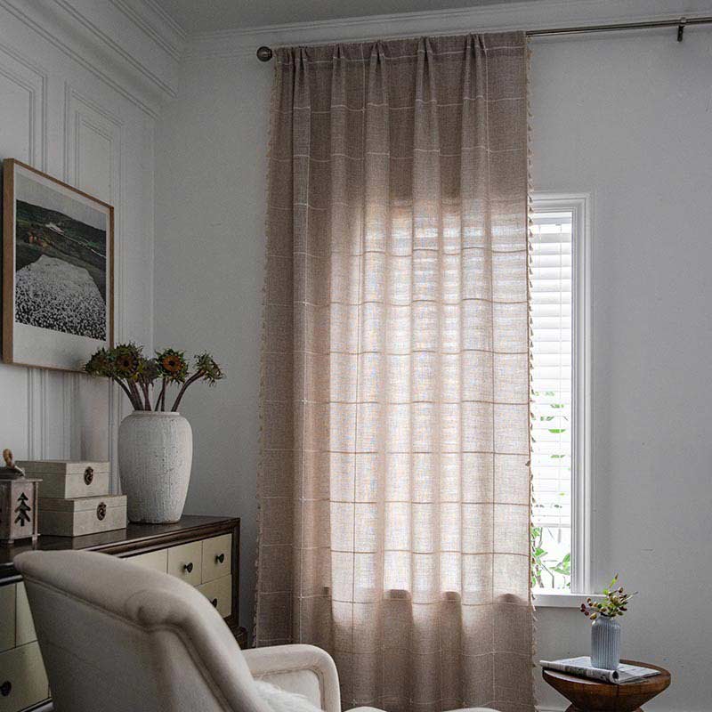 Tassel Plaid Curtain Semi Blackout Drapes